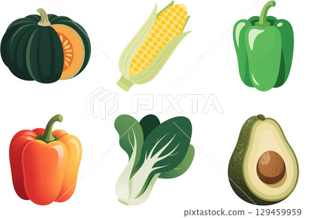 可愛的夏季蔬菜圖標 可愛的夏季蔬菜圖標 129459959