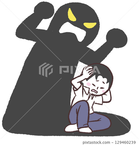 一個男孩被責罵後感到害怕的插圖 129460239