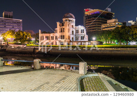 廣島縣：原爆圓頂屋與和平紀念公園的夜景 129460980