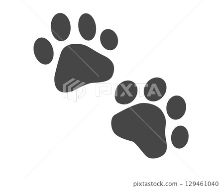 Pair of dark paw prints icon, showing four toes and pad Pair of dark paw prints icon, showing four toes and pad 129461040