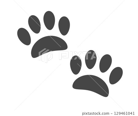 Pair of dark paw prints icon, showing four toes and pad Pair of dark paw prints icon, showing four toes and pad 129461041