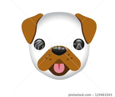 White and brown cartoon styled face of dog icon with tongue hanging out 129461043