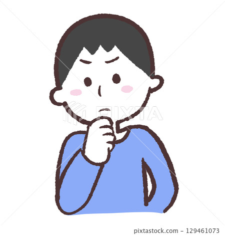 一名男子用手托著下巴思考的插圖 一名男子用手托著下巴思考的插圖 129461073