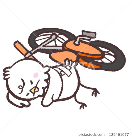 Illustration of a white bird falling off a bicycle Illustration of a white bird falling off a bicycle 129461077