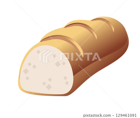 Brown long, thin loaf of baguette France bread icon with scoring on crust 129461091