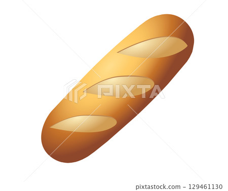 Brown long, thin loaf of baguette France bread icon with scoring on crust 129461130