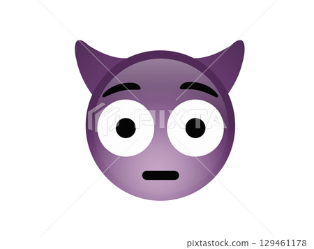 Purple demon devil embarrassed face icon with horns 129461178