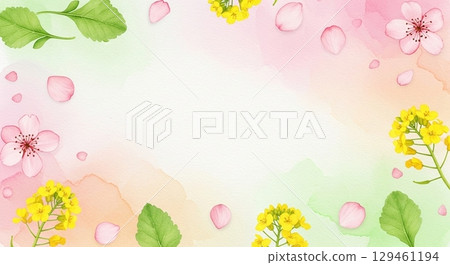 Spring color gradation and watercolor background of cherry blossoms and rape blossoms 129461194