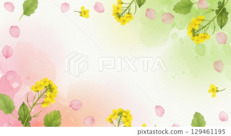 櫻花和油菜花的春天色彩漸變和水彩背景 129461195
