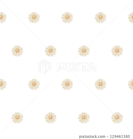 Simple seamless pattern with daisy flower on white background. Hand drawn pastel coquette illustration in romantic doodle style. Great for wallpaper and textile. Perfect for bed linen and kids decor. Simple seamless pattern with daisy flower on white background. Hand drawn pastel coquette illustration in romantic doodle style. Great for wallpaper and textile. Perfect for bed linen and kids decor. 129461380