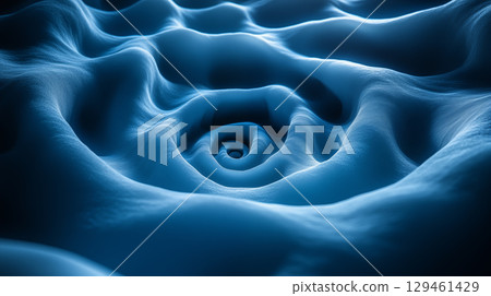Abstract blue wave pattern with spiral center, representing fluid dynamics 129461429