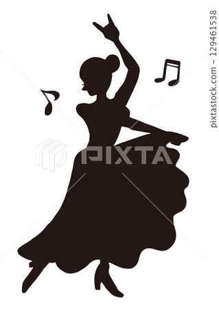 女子跳佛朗明哥舞的剪影插圖 129461538