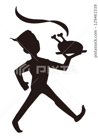 Silhouette illustration of a waiter carrying meat dishes Silhouette illustration of a waiter carrying meat dishes 129461539