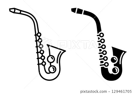 Linear icon. Professional saxophone musical wind instrument. Simple black and white vector isolated on white background 129461705