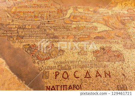 Mosaic map of the Holy Land in Madaba, Jordan 129461721