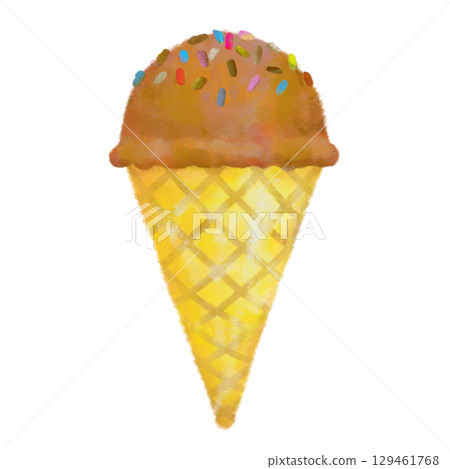 Hand-drawn stylish ice cream cone with chocolate topping 129461768
