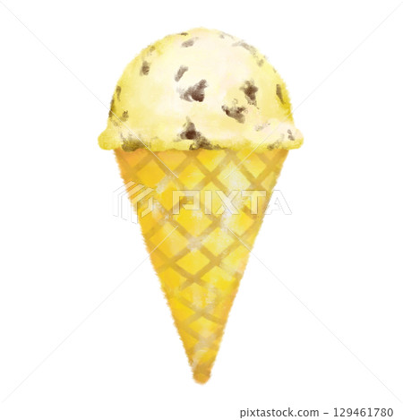 Hand-drawn stylish ice cream cone, cookie, vanilla Hand-drawn stylish ice cream cone, cookie, vanilla 129461780