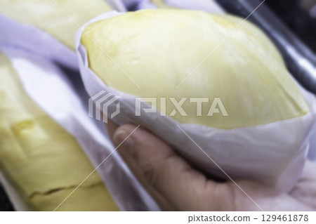 Fresh open durian fruit fresh tropical exotic Fresh open durian fruit fresh tropical exotic 129461878