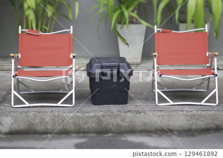 Set of table and chairs camping street cafe 129461892