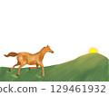 Illustration of a running horse galloping towards the rising sun. Perfect for New Year's cards, etc. 129461932
