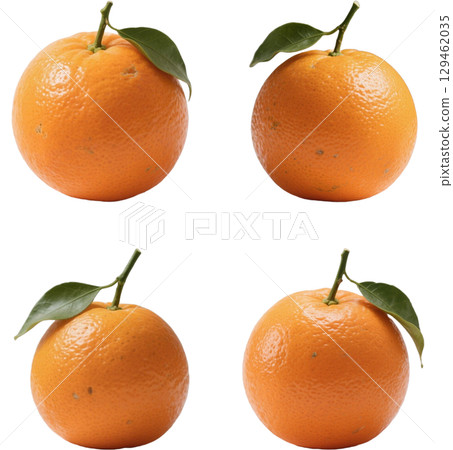 Oranges and orange leaves seamless pattern 129462035