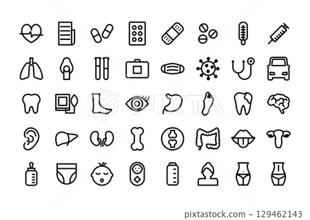 Medical Icons Representing Healthcare, Anatomy, and Treatment 129462143