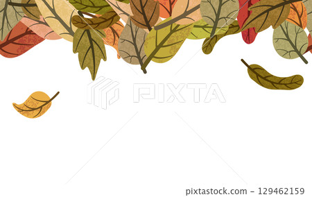 Seamless Autumn Border with Falling Leaves Creating White Space 129462159