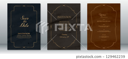 Dark Vintage Wedding Invitation Set with Gold Elegant Borders-Navy, Espresso, and Copper Tones 129462239