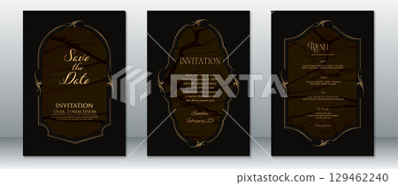 Luxury Marble Wedding Invitation Set with Gold Vintage Frames-Dark Brown and Black Elegant Design Luxury Marble Wedding Invitation Set with Gold Vintage Frames-Dark Brown and Black Elegant Design 129462240