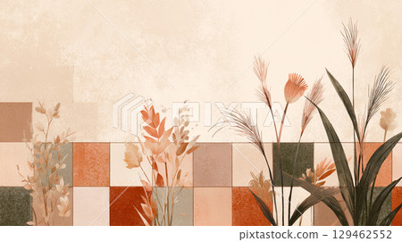 Abstract design background of botanical art and geometric patterns 129462552