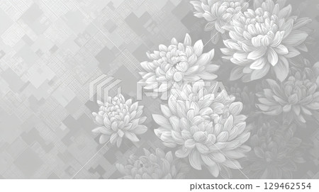Monochrome chrysanthemum pattern and geometric background abstract design 129462554