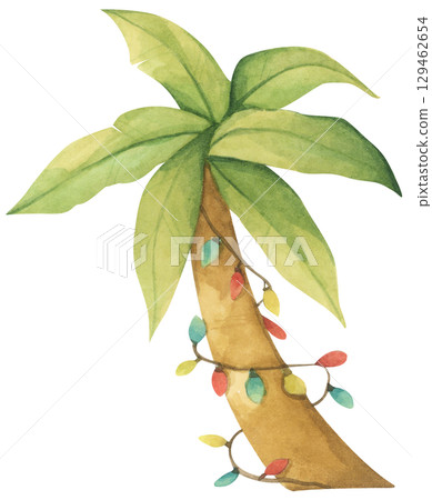 Watercolor palm tree with Christmas ornaments Watercolor palm tree with Christmas ornaments 129462654