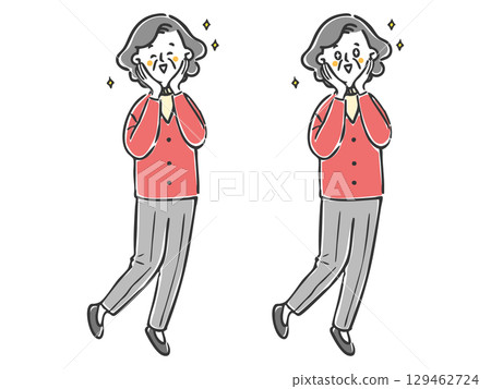 快樂的老年婦女全身矢量 快樂的老年婦女全身矢量 129462724