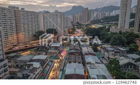 Aug 7 2025 twilight of Traditional wet market in Ngau Chi Wan Hong Kong Aug 7 2025 twilight of Traditional wet market in Ngau Chi Wan Hong Kong 129462748
