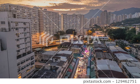 Aug 7 2025 twilight of Traditional wet market in Ngau Chi Wan Hong Kong 129462751