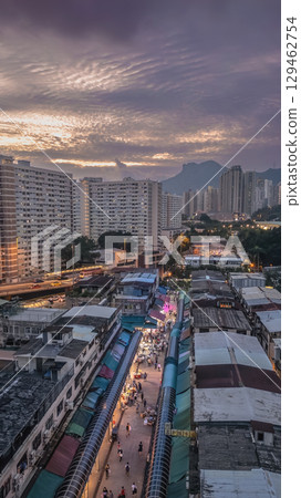 Aug 7 2025 twilight of Traditional wet market in Ngau Chi Wan Hong Kong 129462754