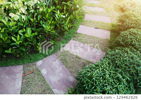 Idea of Stone and cement tile design for paving walkway in the garden. Design And Decorative Garden. 129462826