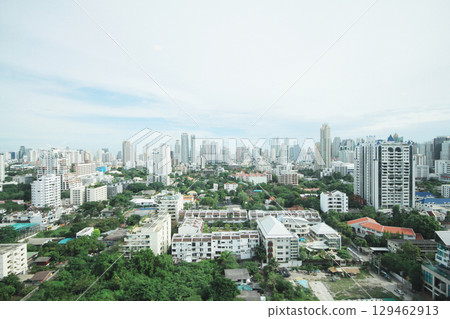 Aerial view Bankok city central business downtown and Capital city skyline. Cityscape for PM 2.5 in Thailand. 129462913