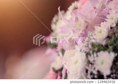 Pink Lilac orchid and fresh blooming flowers Decoration in the Thai wedding ceremony tradional 129462916