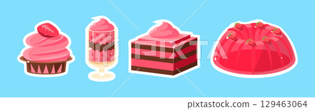 Sweet Strawberry Dessert and Confection with Cream Vector Set 129463064