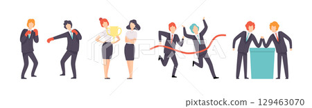 Man and Woman Business Worker Character Engaged in Professional Career Competition Vector Set Man and Woman Business Worker Character Engaged in Professional Career Competition Vector Set 129463070