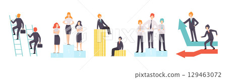Man and Woman Business Worker Character Engaged in Professional Career Competition Vector Set 129463072
