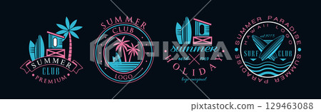 Summer Holiday Club Logo and Beach Label Design Vector Set Summer Holiday Club Logo and Beach Label Design Vector Set 129463088