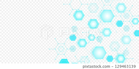 Health care or medical abstract background with hexagons, lines and dots. Scientific innovation banner template concept. Biology and pharmaceutical technology background. Vector illustration. Health care or medical abstract background with hexagons, lines and dots. Scientific innovation banner template concept. Biology and pharmaceutical technology background. Vector illustration. 129463139