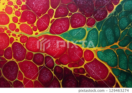 Colorful abstract painting using acrylic pouring technique creating cells Colorful abstract painting using acrylic pouring technique creating cells 129463274