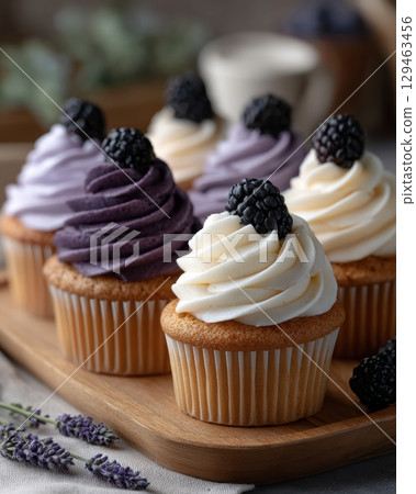 Delicious Cupcakes Soft Afternoon Snack On White Table Background 129463456