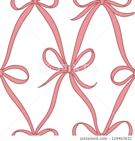 Seamless pattern of pink bows and silk ribbons. Vector illustration Seamless pattern of pink bows and silk ribbons. Vector illustration 129463632