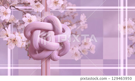 Japanese-style design background idea with cherry blossoms and mizuhiki 129463950