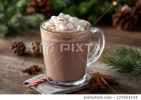 Rustic Christmas Hot Chocolate With Peppermint Cane Branch Rustic Christmas Hot Chocolate With Peppermint Cane Branch 129464104