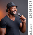 Muscular Entertainers Powerful Voice Gray Gradient Lighting Enhances Performance With Microphone Hat 129464396